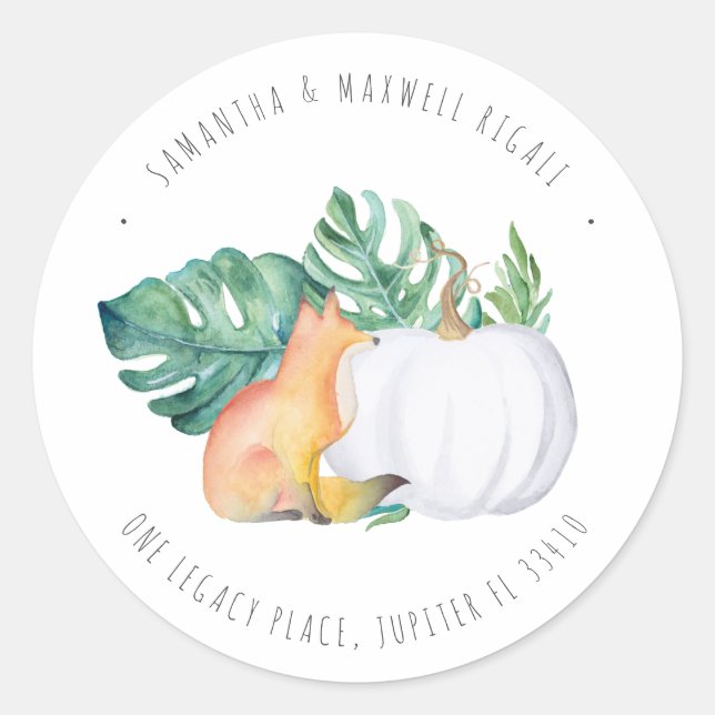 Sticker Rond Tropical Fox and White Citrouille Adresse de retou (Devant)