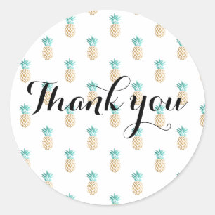 Sticker Rond tropical fresh summer Faux gold pineapp