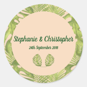 Sticker Rond Tropical Green et Blush Mariage