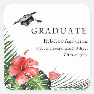 Sticker Rond Tropical Hibiscus Rouge