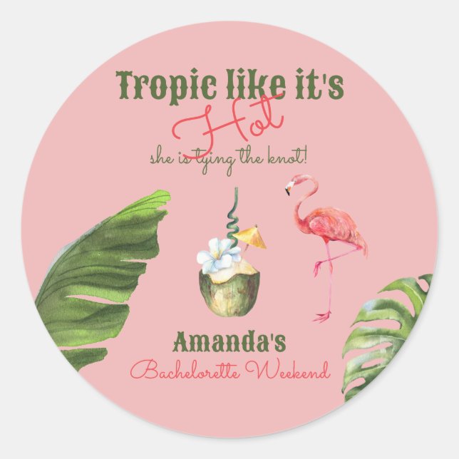 Sticker Rond Tropical Hot Pink Palm Springs Bachelorette Party (Devant)