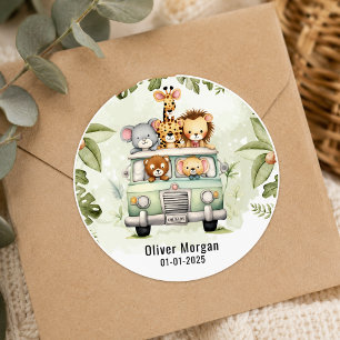 Sticker Rond Tropical Jungle Safari Animaux Garçon Baby Shower
