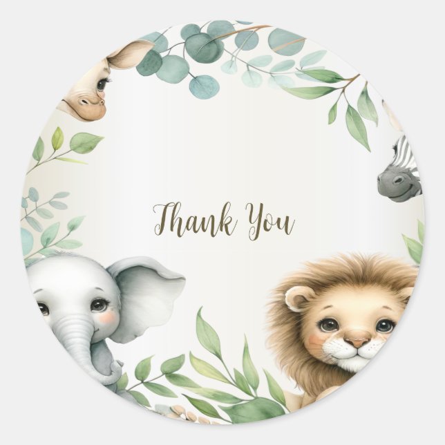 Sticker Rond Tropical Jungle Safari Animaux Green Feuilles Part (Devant)