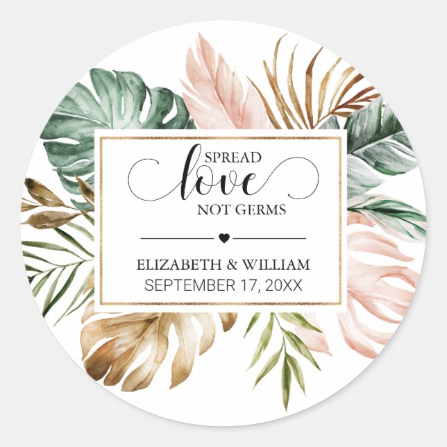 Sticker Rond Tropical Leaf Spread Amour Pas Germes Sanitizer À  (Devant)