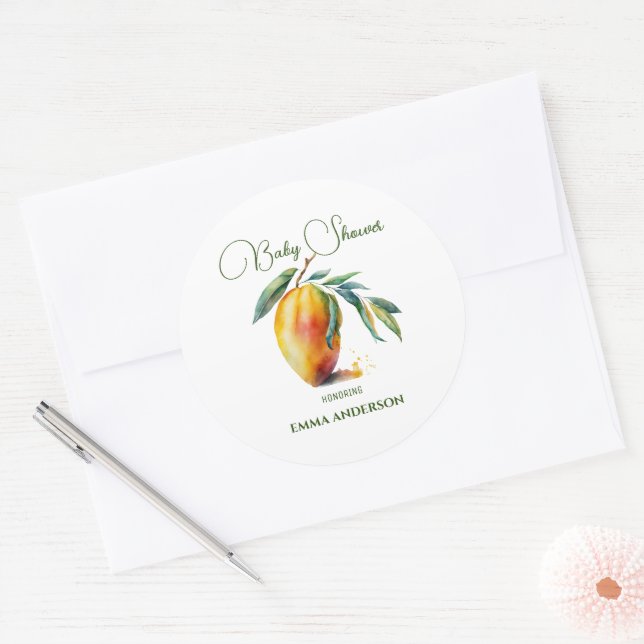 Sticker Rond Tropical Mango | Baby Shower (Enveloppe)