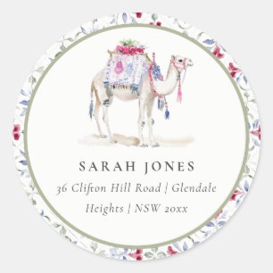Sticker Rond Tropical Marocain Watercolor Camel Adresse