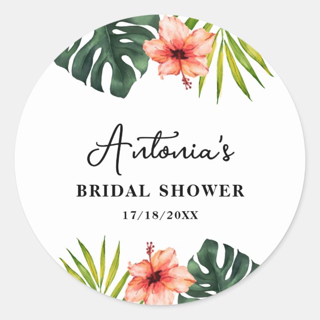 Sticker Rond Tropical Monstera Palm Bridal Shower  (Devant)