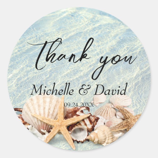 Sticker Rond Tropical Ocean Beach Seashell Mariage (Devant)