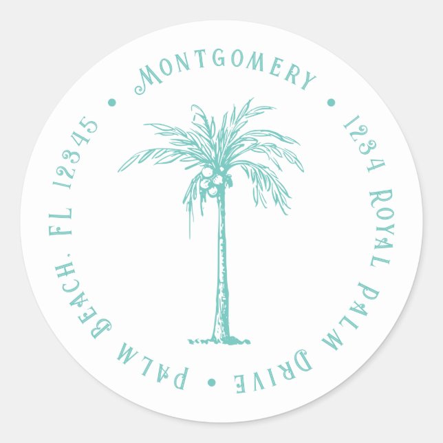 Sticker Rond Tropical Palm Tree - Adresse de retour personnalis (Devant)