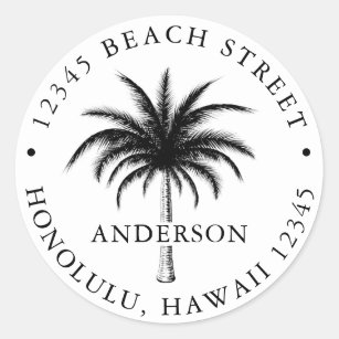 Sticker Rond Tropical Palm Tree Black & White Adresse de retour
