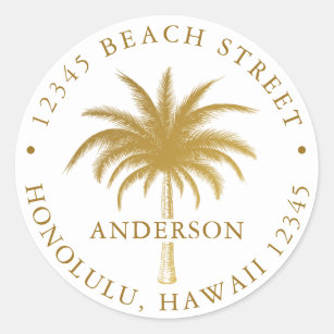 Sticker Rond Tropical Palm Tree Gold Return Adresse 