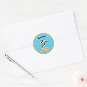 Sticker Rond Tropical Palm Tree Island Getaway Cartoon Design