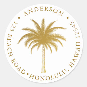 Sticker Rond Tropical Palm Tree Modern Gold Adresse de retour