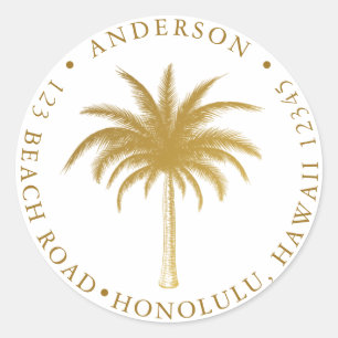 Sticker Rond Tropical Palm Tree Modern Gold Adresse de retour