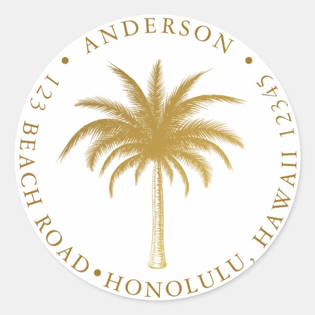 Sticker Rond Tropical Palm Tree Modern Gold Adresse de retour (Devant)