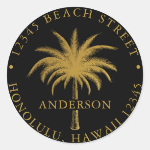 Sticker Rond Tropical Palm Tree Modern Gold Adresse de retour