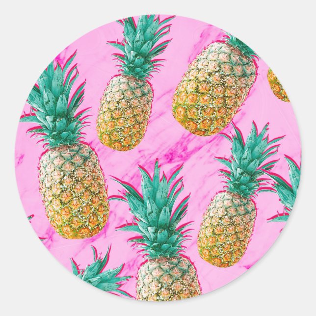 Sticker Rond Tropical Pamplemousses & Marbre Rose Chic Cadeau d (Devant)