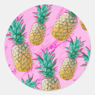 Sticker Rond Tropical Pamplemousses & Marbre Rose Chic Cadeau d