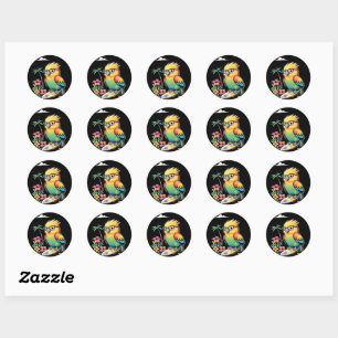 Sticker Rond Tropical Parrot Chill Vibes – Plage de coucher de