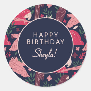 Sticker Rond Tropical Parrot Joyeux Anniversaire Sheyla Personn