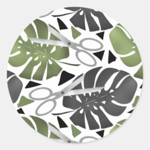 Sticker Rond Tropical print monstera leaves scissors jungle exo