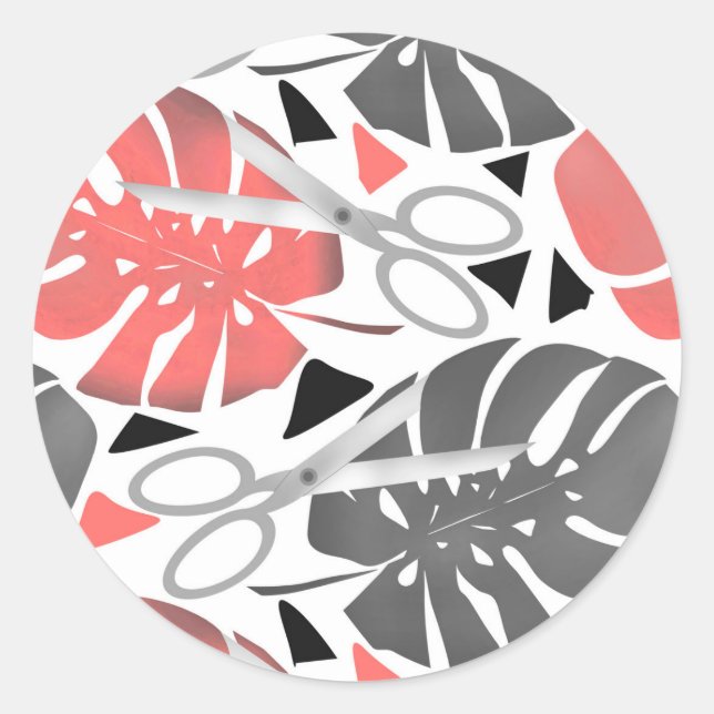 Sticker Rond Tropical print monstera leaves scissors jungle exo (Devant)