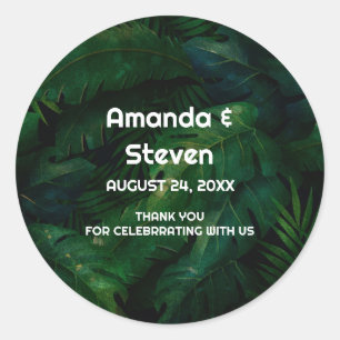 Sticker Rond Tropical Rainforest Green Feuilles Mariage Merci