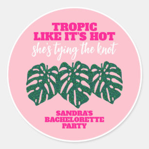 Sticker Rond Tropical Rose Pailleté Fête de Fiançailles de Mons