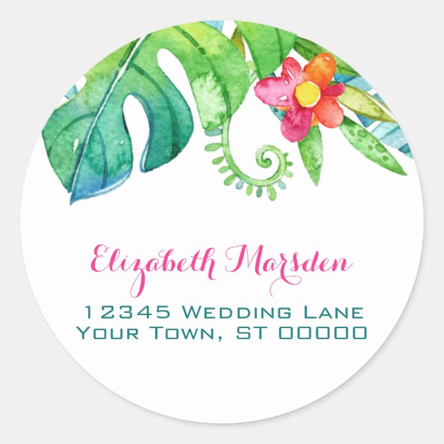 Sticker Rond Tropical rose Turquoise Floral Adresse de retour (Devant)