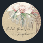 Sticker Rond Tropical Rustic Kraft Orchid Sage Floral Folio<br><div class="desc">Sticker rond Tropical Rustique Kraft Sage Orchidée Floral Foliage Classic Sticker pour enveloppes scellées, préférez les sacs cadeaux ou d'autres décorations de douche nuptiale. Aquarelles peintes par Audrey Jeanne Roberts, artiste et conceptrice de produits de renommée internationale. Arrière - plan de papier rustique Kraft dans le sable bronzé avec des...</div>