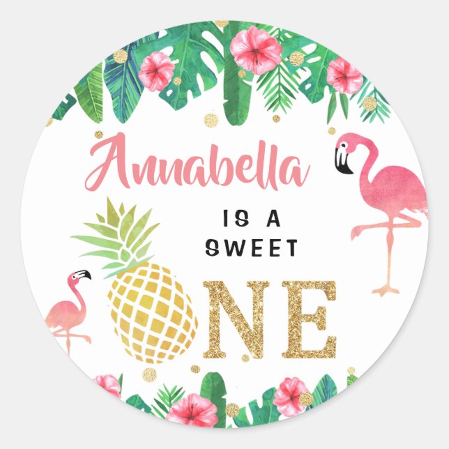 Sticker Rond Tropical Summer Beach Luau Girls 1er anniversaire (Devant)