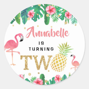 Sticker Rond Tropical Summer Beach Luau Girls 2e anniversaire