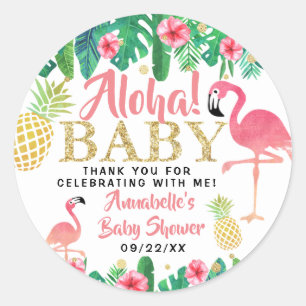 Sticker Rond Tropical Summer Beach Luau Girls Baby shower