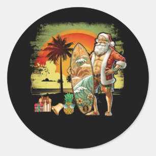 Sticker Rond Tropical Summer Surfing Santa Claus 6 Pack Christm