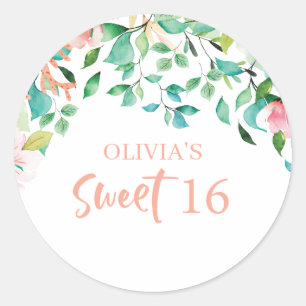 Sticker Rond Tropical Sweet 16 Aloha Luau Anniversaire