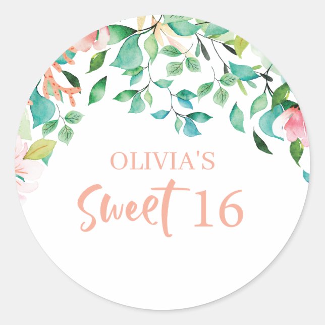 Sticker Rond Tropical Sweet 16 Aloha Luau Anniversaire (Devant)