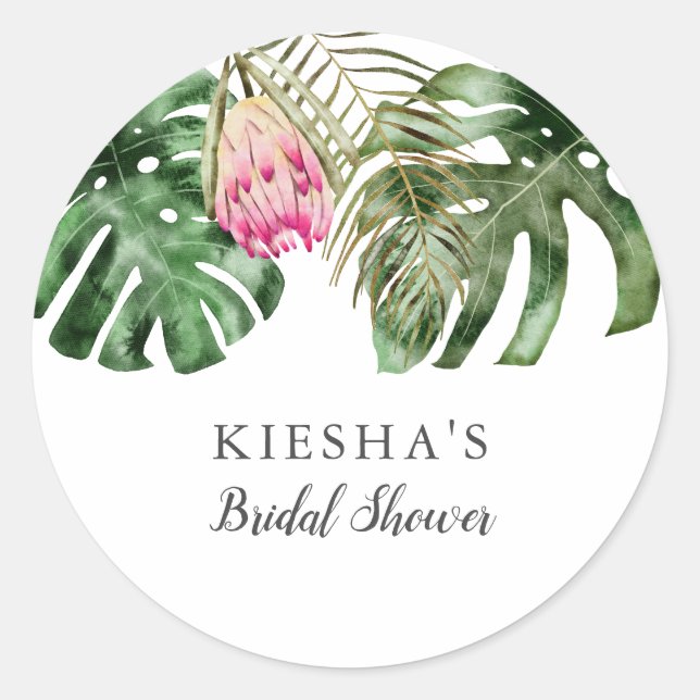 Sticker Rond Tropical verdure floral rose Shower de mariage (Devant)