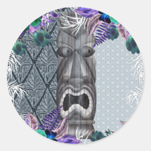 Sticker Rond Tropical Vintage rétro Floral Tiki Hawaiian Luau