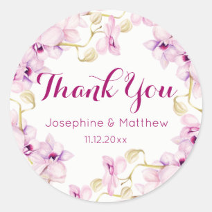 Sticker Rond Tropical violet orchidée Floral Mariage Merci
