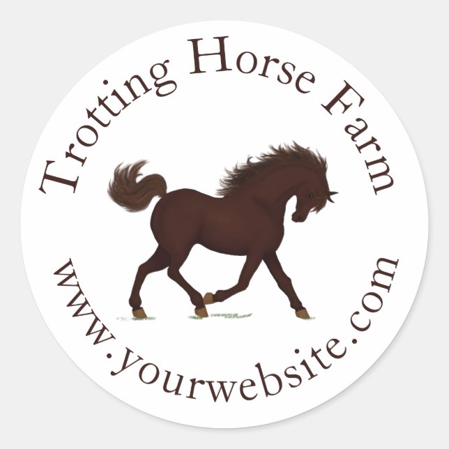 Sticker Rond Trotting Brown Horse Circulaire Texte équestre (Devant)