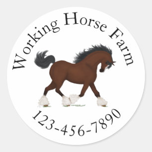 Sticker Rond Trotting Clydesdale Horse Circulaire Texte personn