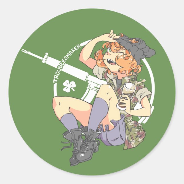 Sticker Rond Troublesmaker Dark BG (Armalite) (Devant)