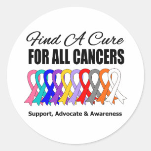 Sticker Rond Trouver un Ruban Cure pour tous les Cancers