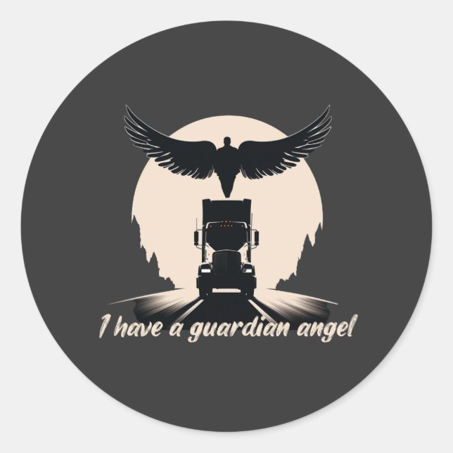 Sticker Rond Truck Guardian Protection Angel Faith Road Journey (Devant)