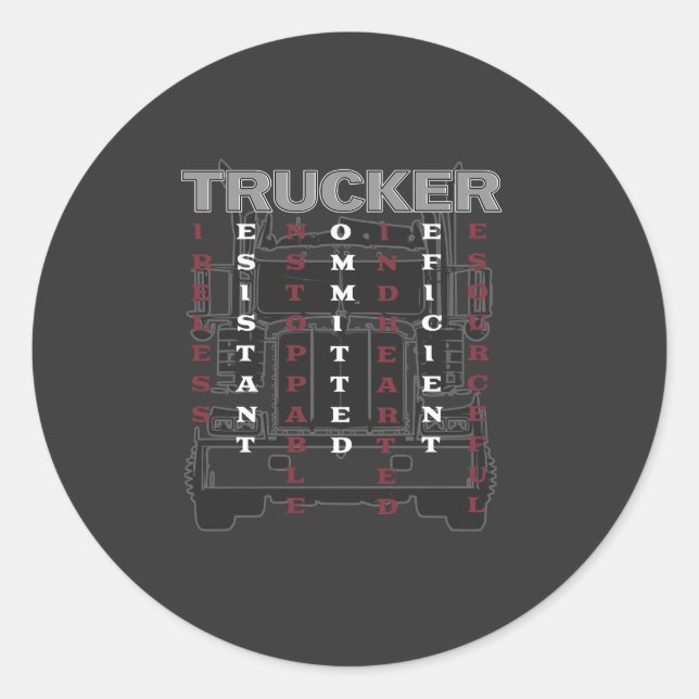 Sticker Rond Trucker Acrostique résistant infatigable (Devant)