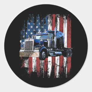 Sticker Rond Trucker American Flag Truck Driver Truck Driver Gi