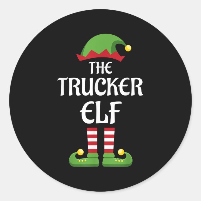 Sticker Rond Trucker Elf Family Matching Group Christmas  (Devant)