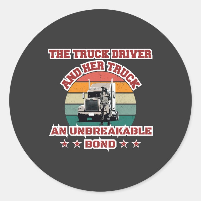 Sticker Rond Trucker féminin Forte route Bond Fierté Conception (Devant)