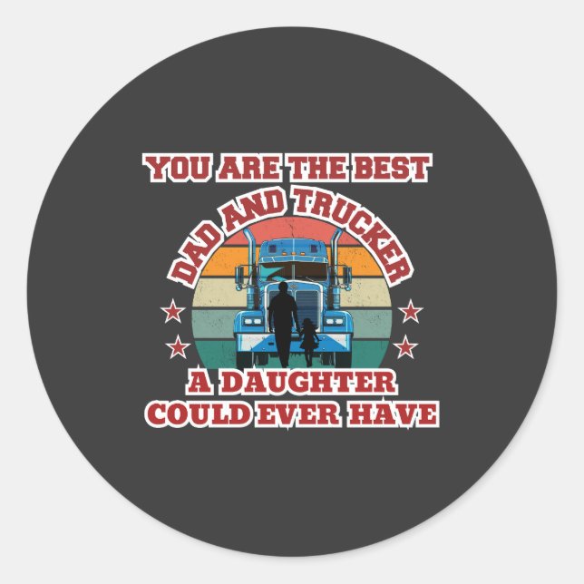 Sticker Rond Trucker Père Fille Bond Road Famille Amour (Devant)