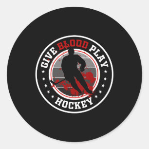 Sticker Rond Trucs de garçon de hockey ou donner du sang jouer 